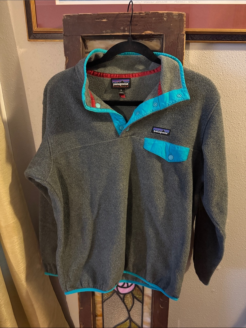 Patagonia Synchilla Snap-T Fleece Pullover Jacket Logo Gray Teal Women’s Size M